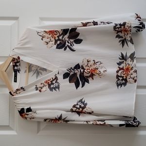 White Floral Long Sleeve Blouse~ Workwear